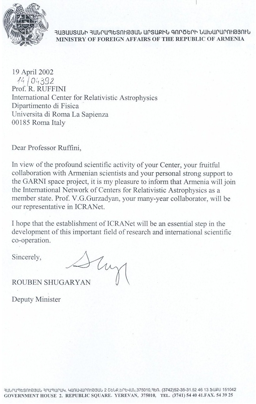 Ministry of Foreign Affairs of the Republic of Armenia agreement 1