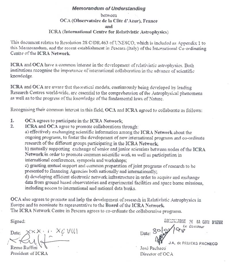 Observatoire de la Côte d'Azur (OCA, France) agreement 1